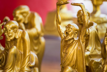Golden buddha image, Chinese Temple Wat Borom Racha Kanchanapisek Anusorn (Leng nuei Yee 2), Thailand.
