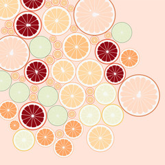 Orange, Lemon, Lime, Grapefruit  on Pink Background 