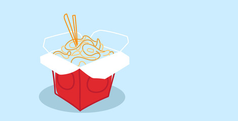 noodles ramen opened takeout box asian traditional food concept hand drawn sketch doodle style horizontal