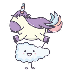 cute adorable unicorn and cloud kawaii fairy characters