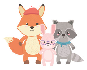 Fox raccoon and rabbit cartoon design