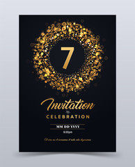 7 years anniversary invitation card template isolated vector illustration. Black greeting card template
