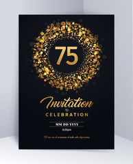 75 years anniversary invitation card template isolated vector illustration. Black greeting card template