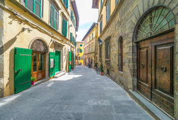 Fototapeta na wymiar Cortona (Italy) - The awesome historical center of the medieval and renaissance city on the hill, Tuscany region, province of Arezzo, during the spring
