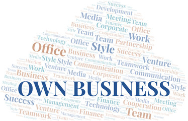 Own Business word cloud. Collage made with text only.