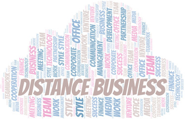 Distance Business word cloud. Collage made with text only.