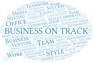 Business On Track word cloud. Collage made with text only.