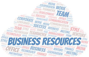 Business Resources word cloud. Collage made with text only.