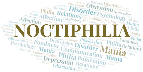 Noctiphilia word cloud. Type of Philia.