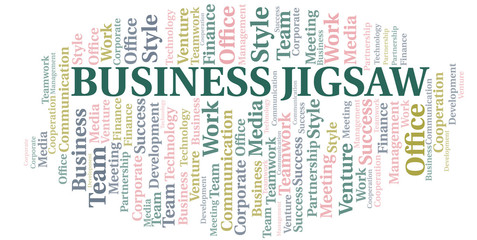 Business Jigsaw word cloud. Collage made with text only.