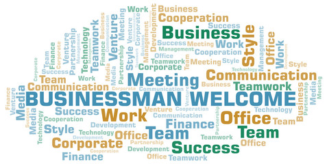 Obraz premium Businessman Welcome word cloud. Collage made with text only.