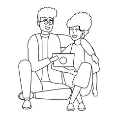 Couple of woman and man with device design