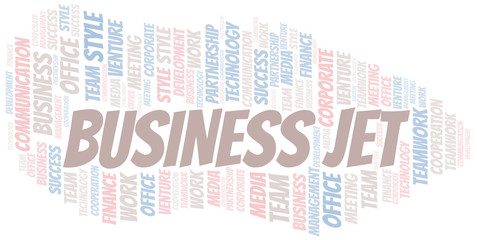 Business Jet word cloud. Collage made with text only.