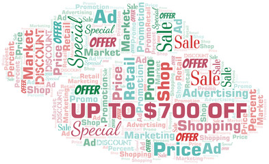 Up To $700 Off word cloud. Wordcloud made with text only.