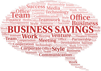 Business Savings word cloud. Collage made with text only.