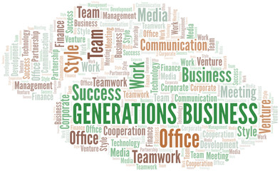 Generations Business word cloud. Collage made with text only.