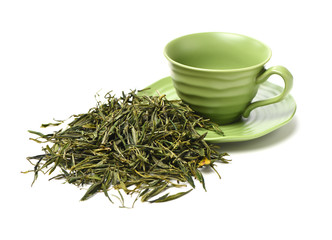 green tea on white background