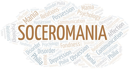 Obraz premium Soceromania word cloud. Type of mania, made with text only.