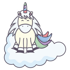 cute adorable unicorn floating in cloud fairy character