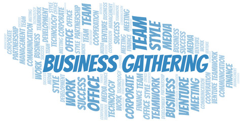Business Gathering word cloud. Collage made with text only.