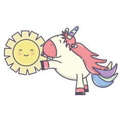 cute adorable unicorn with sun kawaii fairy characters