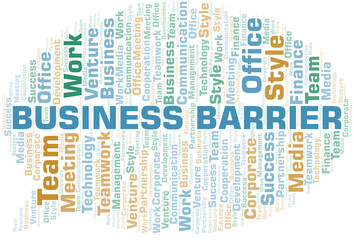 Business Barrier word cloud. Collage made with text only.