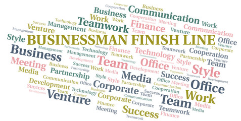 Obraz premium Businessman Finish Line word cloud. Collage made with text only.
