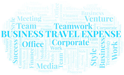 Business Travel Expense word cloud. Collage made with text only.