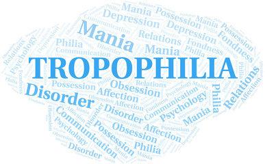 Tropophilia word cloud. Type of Philia.