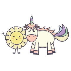 cute adorable unicorn with sun kawaii fairy characters