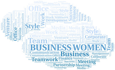 Business Women word cloud. Collage made with text only.