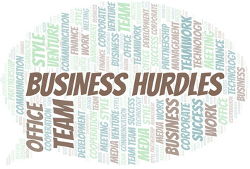 Business Hurdles word cloud. Collage made with text only.