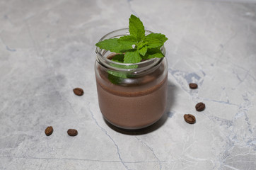coffee dessert in a can with mint