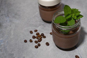 coffee dessert in a can with mint