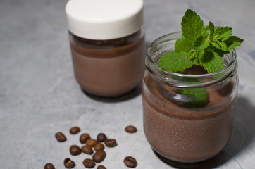 coffee dessert in a can with mint