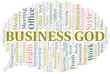 Business God word cloud. Collage made with text only.