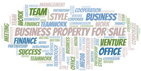 Obraz premium Business Property For Sale word cloud. Collage made with text only.