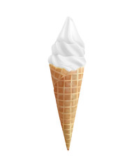  vanilla  ice cream in the cone waffle on white background 