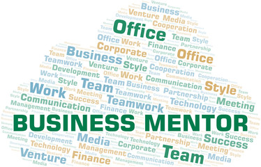 Business Mentor word cloud. Collage made with text only.