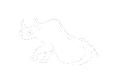 vector illustration of gray rhino, drawing by lines