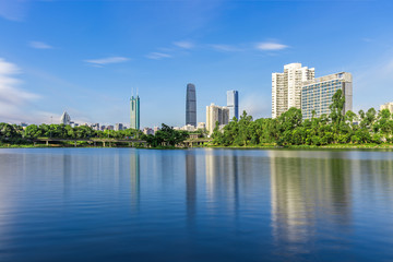 Fototapeta na wymiar Skyline of Shenzhen Di Wang building and KK100 City Skyline