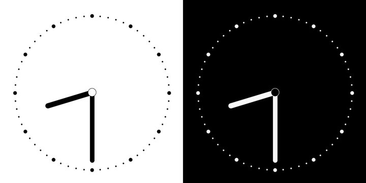 Set of illustrations of a simple clock face of white and black with clock and minute hand, vector