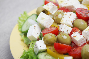 Traditional Greek salad on the plate