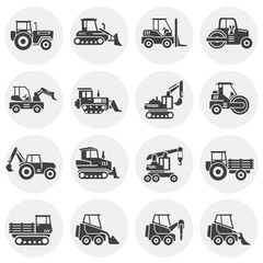 Heavy vehicle related icons set on background for graphic and web design. Simple illustration. Internet concept symbol for website button or mobile app.