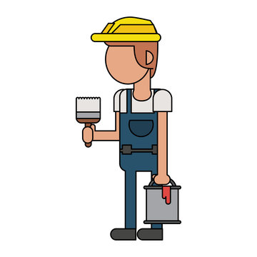 Construction worker smiling cartoon isolated faceless