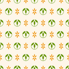 Eco, nature or organic vector seamless pattern. Ecology logo. Green leaves in a circle