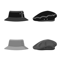 Isolated object of headgear and cap symbol. Set of headgear and accessory stock vector illustration.