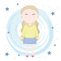 cute little girl character with stars pattern