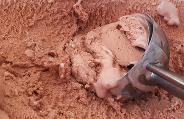 Ice cream with scoop close up