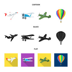 Vector design of plane and transport icon. Collection of plane and sky stock vector illustration.